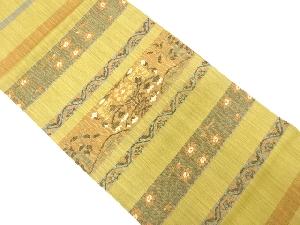 横段に草花模様織り出し　開き名古屋帯（額縁仕立て）